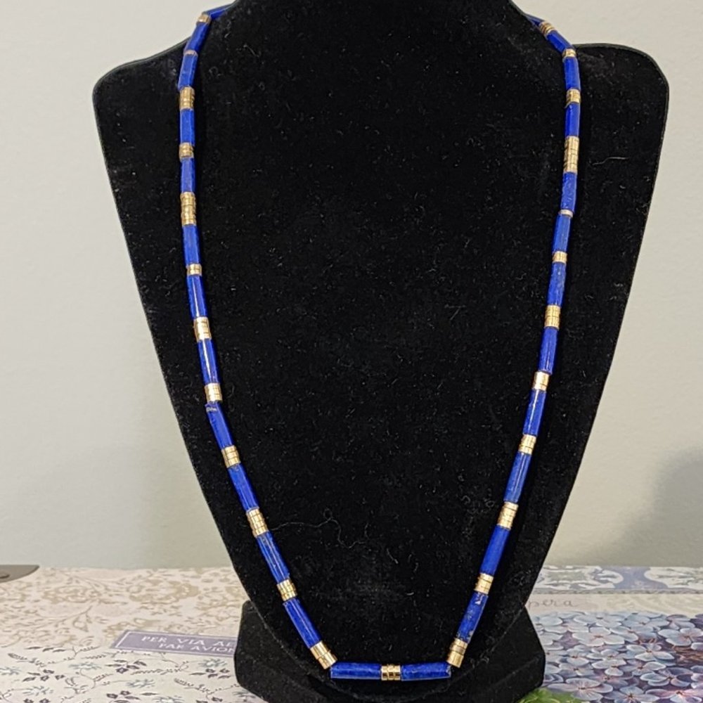 Lapis Lazuli Gold Plated Metal Necklace